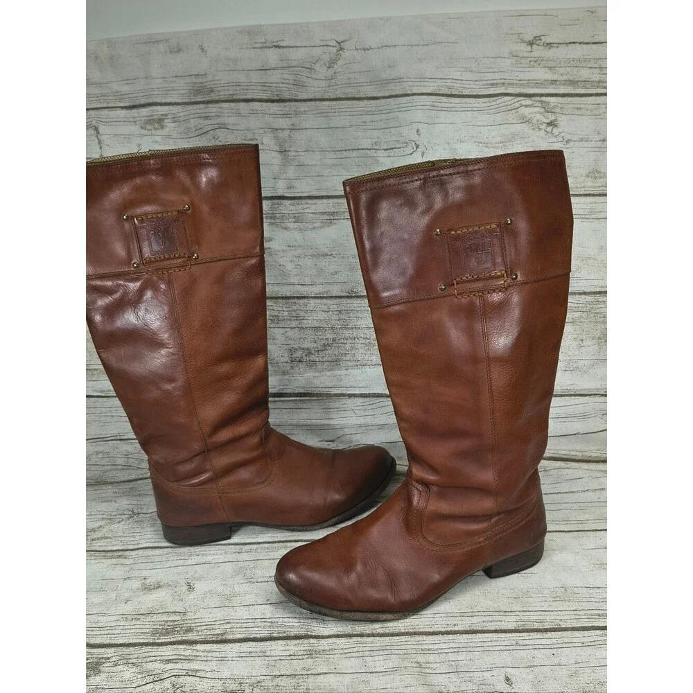 Vintage Frye Cognac Leather Knee High Boots Women Size 11